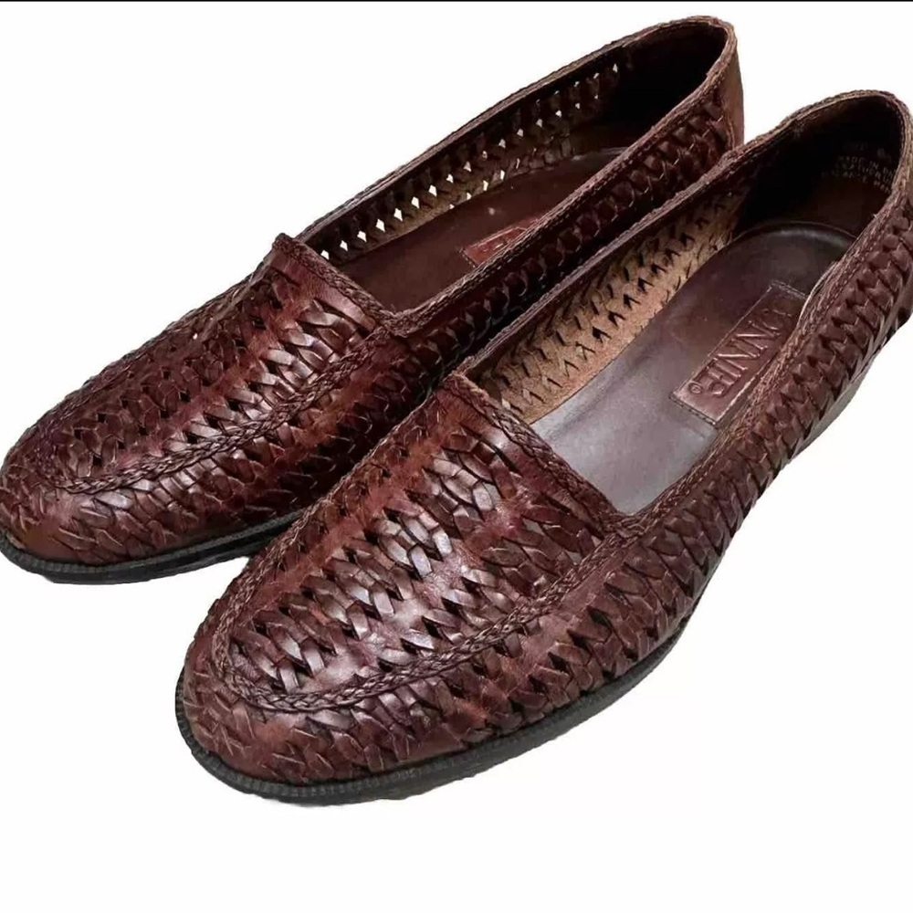 Connie Brown Leather Flats with Woven Design